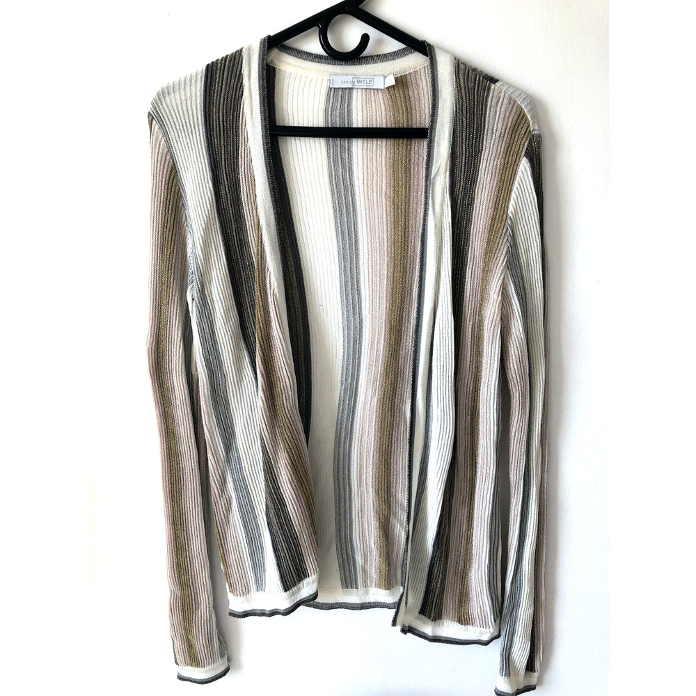 Carlos Miele Striped Open Cardigan Medium Metallic Made in Brazil